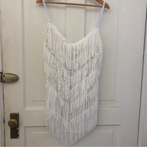 Gorgeous white fringe mini dress NWT size L